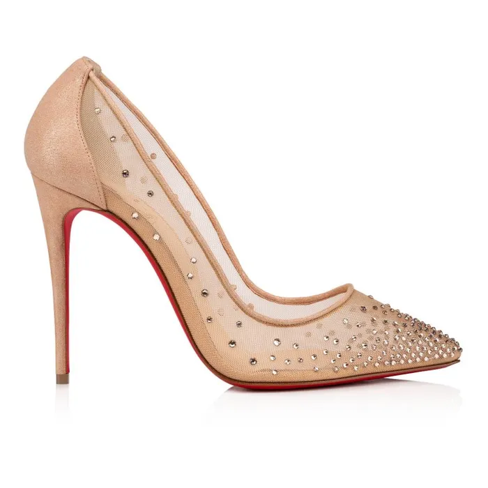 Women Follies Strass 100 Mm Pumps 8211 Net Suede Calf And Strass 8211 Light Silk Christian Louboutin Pumps