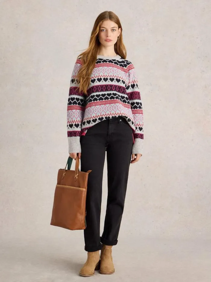 Women GABBY LONGLINE FAIRISLE Grey Multi White Stuff Knitwear