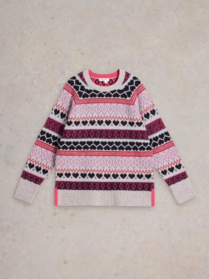 Women GABBY LONGLINE FAIRISLE Grey Multi White Stuff Knitwear