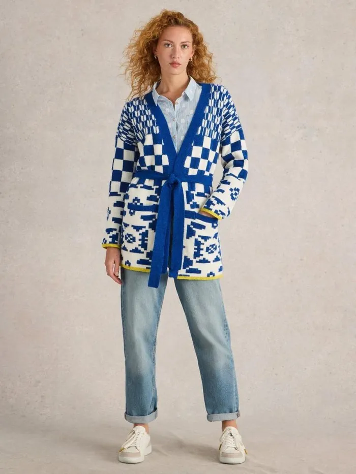 Women GEO MIX CARDI Blue Multi White Stuff Knitwear