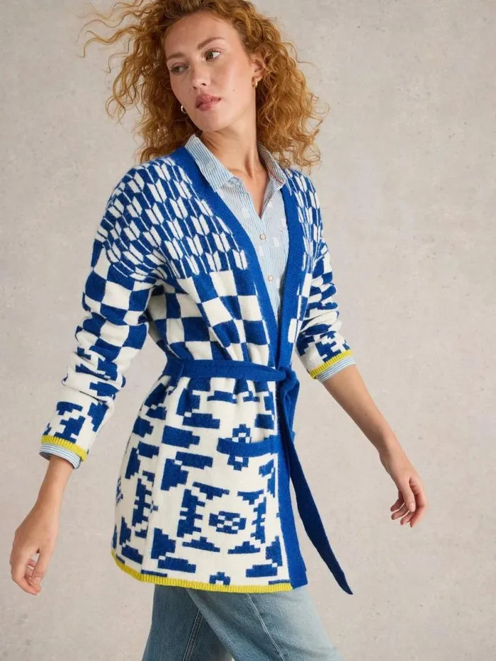 Women GEO MIX CARDI Blue Multi White Stuff Knitwear Women GEO MIX CARDI Blue Multi White Stuff Knitwear