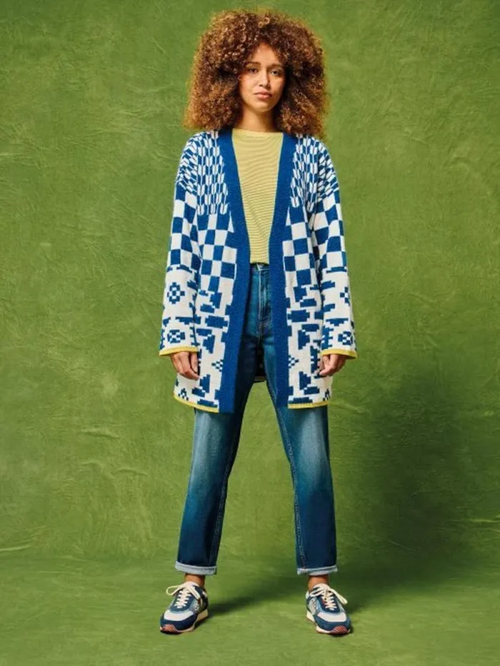 Women GEO MIX CARDI Blue Multi White Stuff Knitwear Women GEO MIX CARDI Blue Multi White Stuff Knitwear