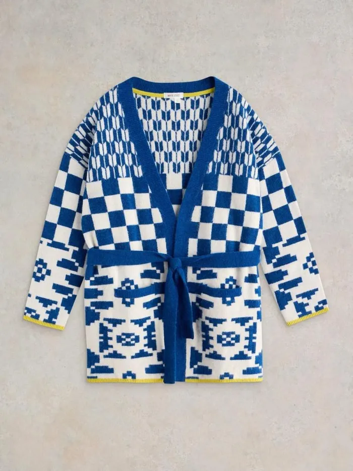 Women GEO MIX CARDI Blue Multi White Stuff Knitwear Women GEO MIX CARDI Blue Multi White Stuff Knitwear