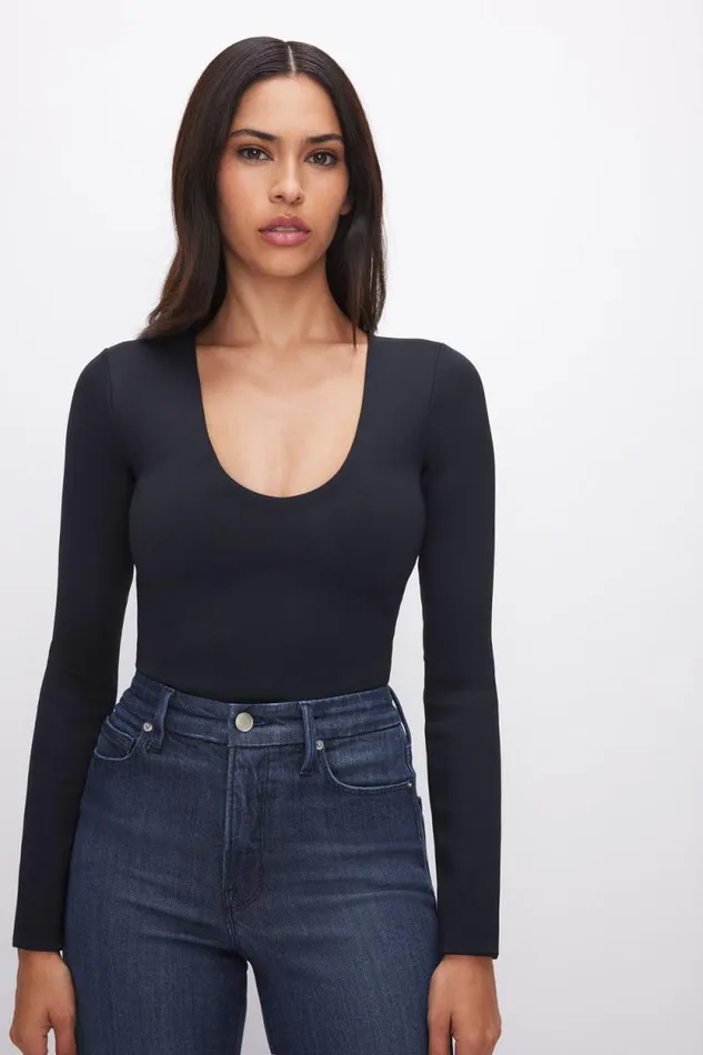 Women GOOD AMERICAN Bodysuits SCUBA SCOOP NECKBODYSUIT Black001
