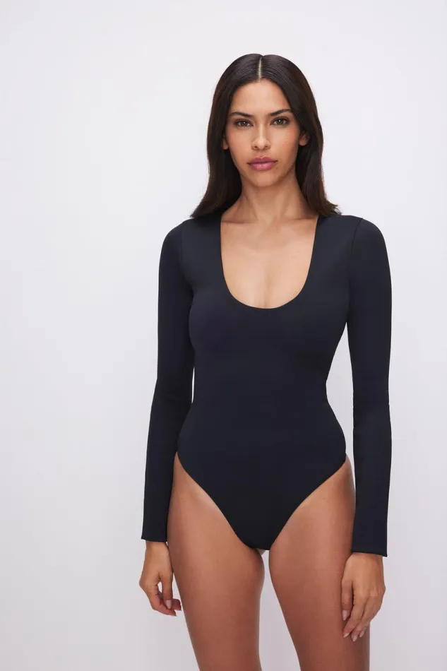 Women GOOD AMERICAN Bodysuits SCUBA SCOOP NECKBODYSUIT Black001