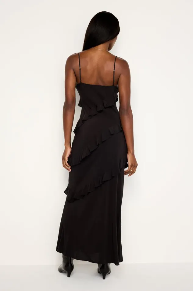 Women GOOD AMERICAN Dresses CHIFFON RUFFLE SLIPDRESS Black001
