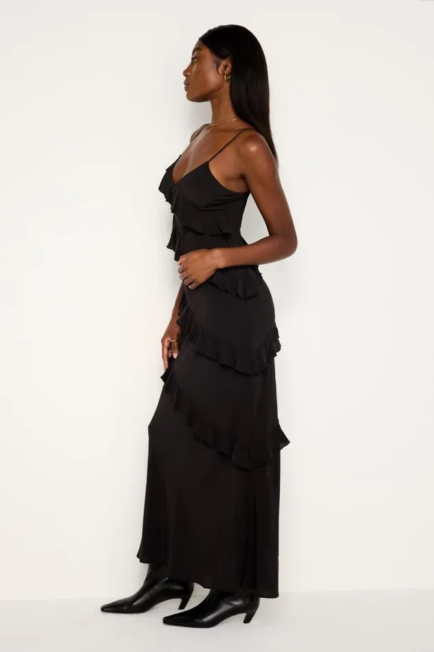 Women GOOD AMERICAN Dresses CHIFFON RUFFLE SLIPDRESS Black001