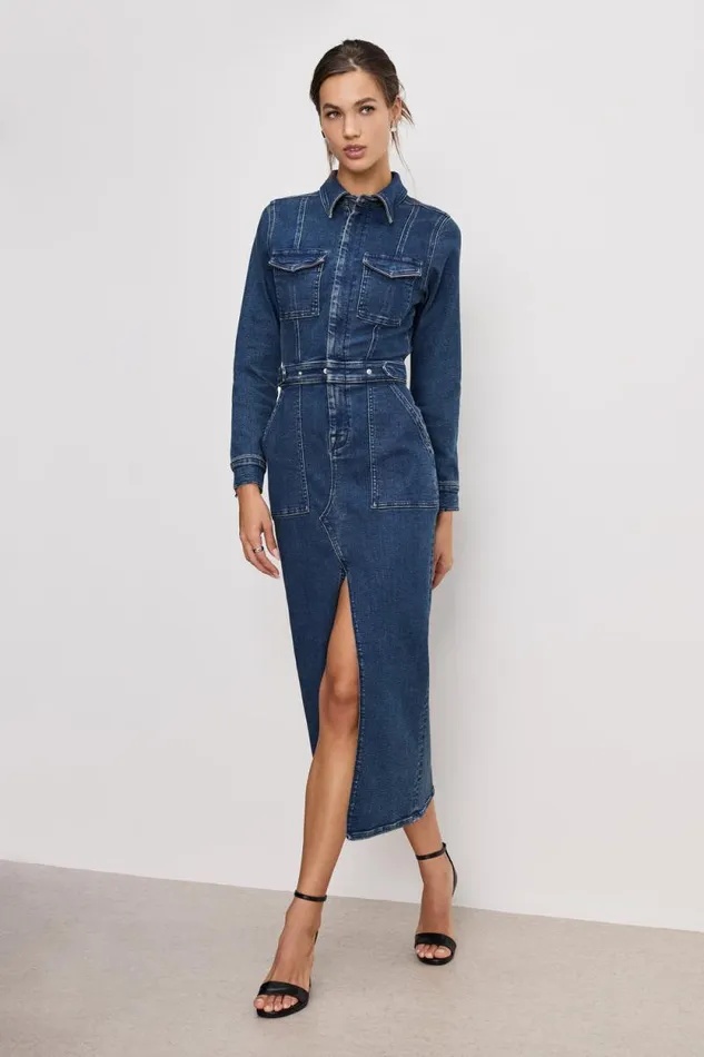 Women GOOD AMERICAN Dresses FIT FOR SUCCESS LONG SLEEVE MIDIDRESS Indigo724