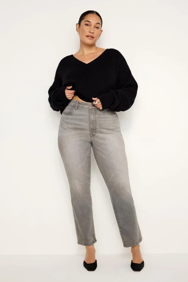 Women GOOD AMERICAN Jeans GOOD CURVE STRAIGHT LIGHT COMPRESSIONJEANS Black336