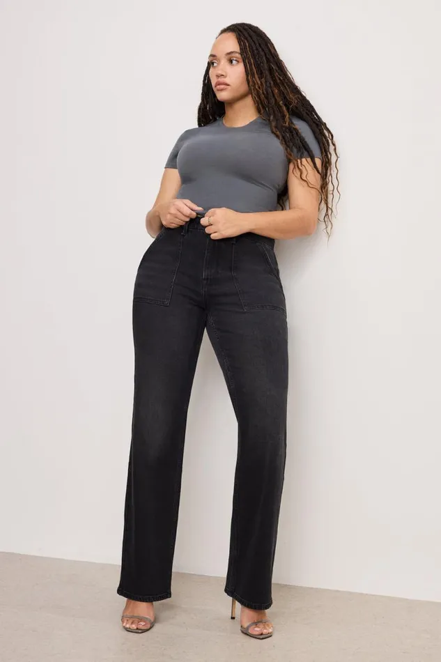 Women GOOD AMERICAN Jeans GOOD ICON STRAIGHT CARPENTERJEANS Black354
