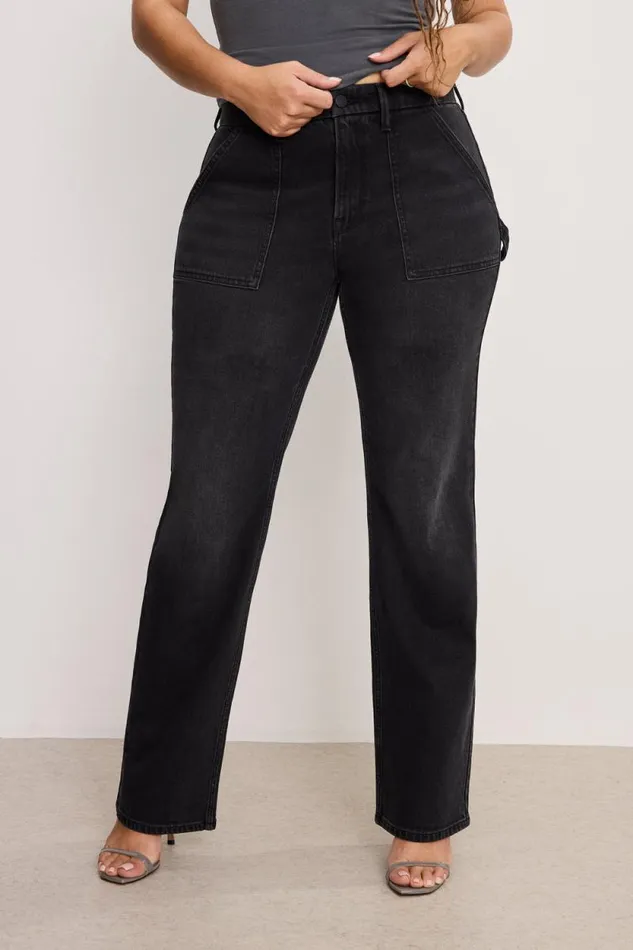 Women GOOD AMERICAN Jeans GOOD ICON STRAIGHT CARPENTERJEANS Black354