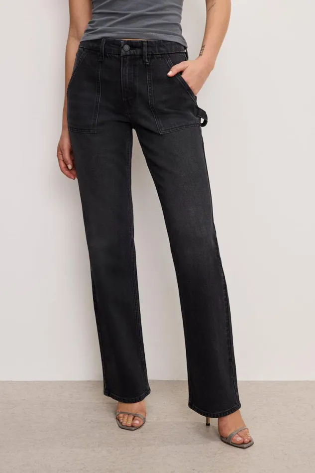 Women GOOD AMERICAN Jeans GOOD ICON STRAIGHT CARPENTERJEANS Black354