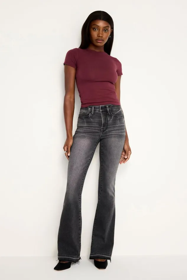 Women GOOD AMERICAN Jeans GOOD LEGS FLAREJEANS Black338