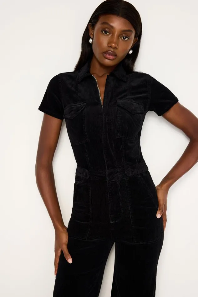 Women GOOD AMERICAN Jumpsuits FIT FOR SUCCESS CORDUROY PALAZZOJUMPSUIT Black001