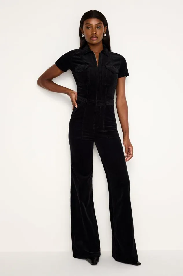 Women GOOD AMERICAN Jumpsuits FIT FOR SUCCESS CORDUROY PALAZZOJUMPSUIT Black001