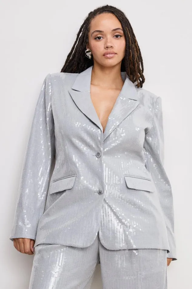 Women GOOD AMERICAN Outerwear SEQUIN OVERSIZEDBLAZER Heather Grey001