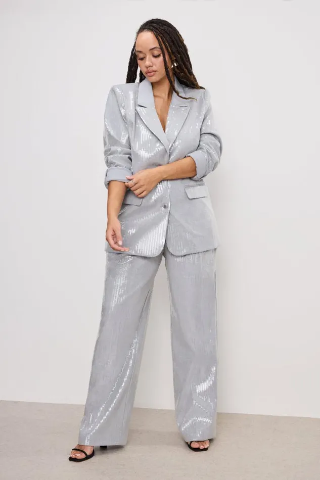 Women GOOD AMERICAN Outerwear SEQUIN OVERSIZEDBLAZER Heather Grey001