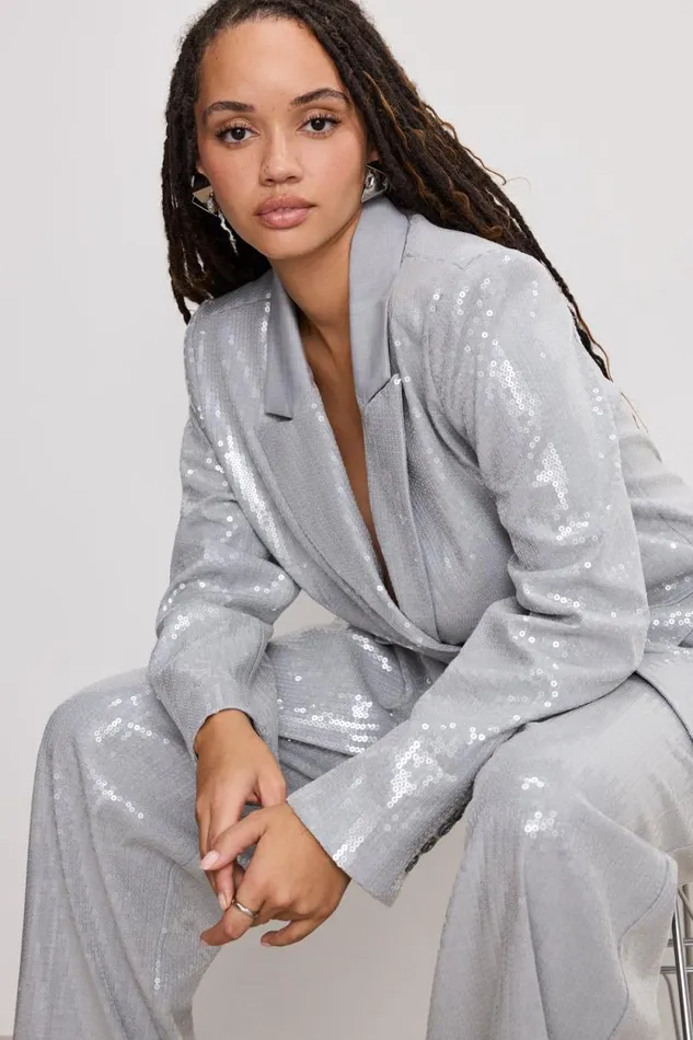 Women GOOD AMERICAN Outerwear SEQUIN OVERSIZEDBLAZER Heather Grey001