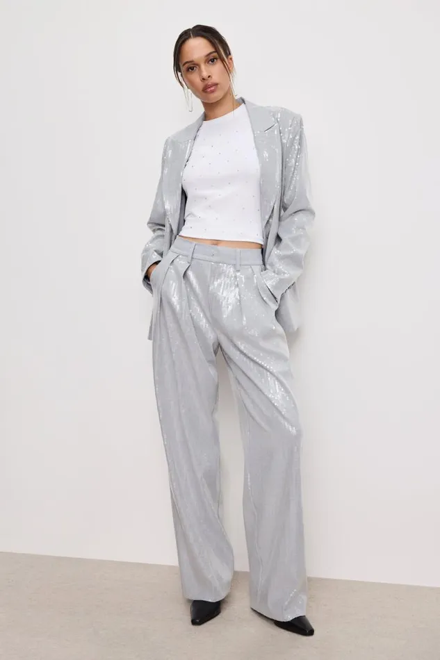 Women GOOD AMERICAN Outerwear SEQUIN OVERSIZEDBLAZER Heather Grey001