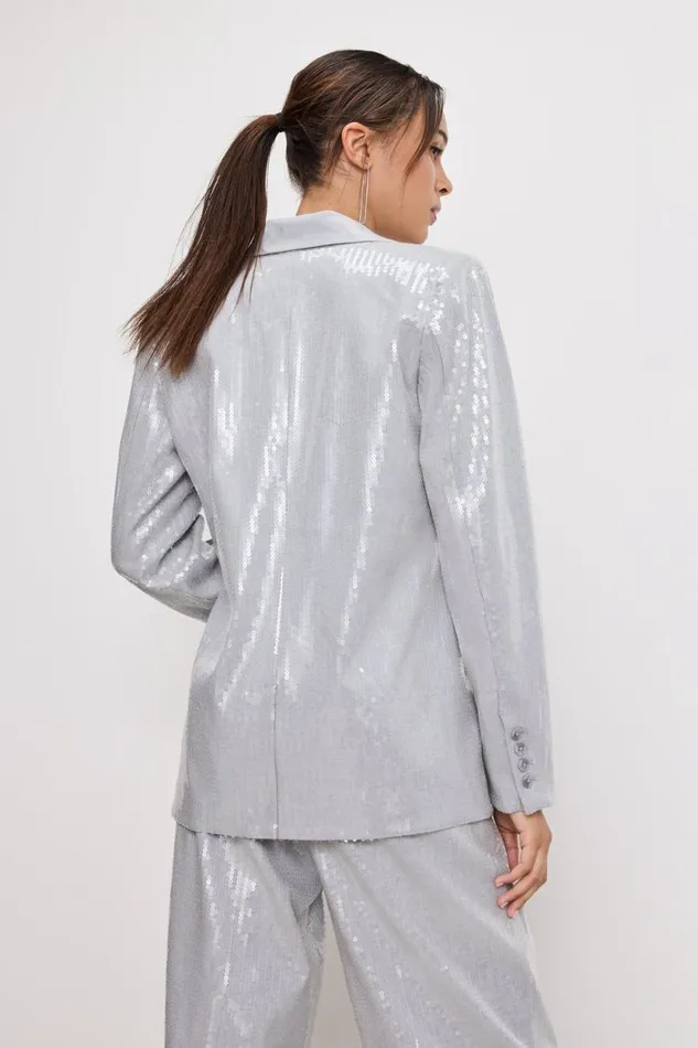 Women GOOD AMERICAN Outerwear SEQUIN OVERSIZEDBLAZER Heather Grey001