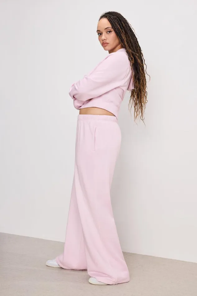 Women GOOD AMERICAN Pants BRUSHED FLEECE WIDE LEGSWEATPANTS Washed Cotton Candy Pink001 Women GOOD AMERICAN Pants BRUSHED FLEECE WIDE LEGSWEATPANTS Washed Cotton Candy Pink001