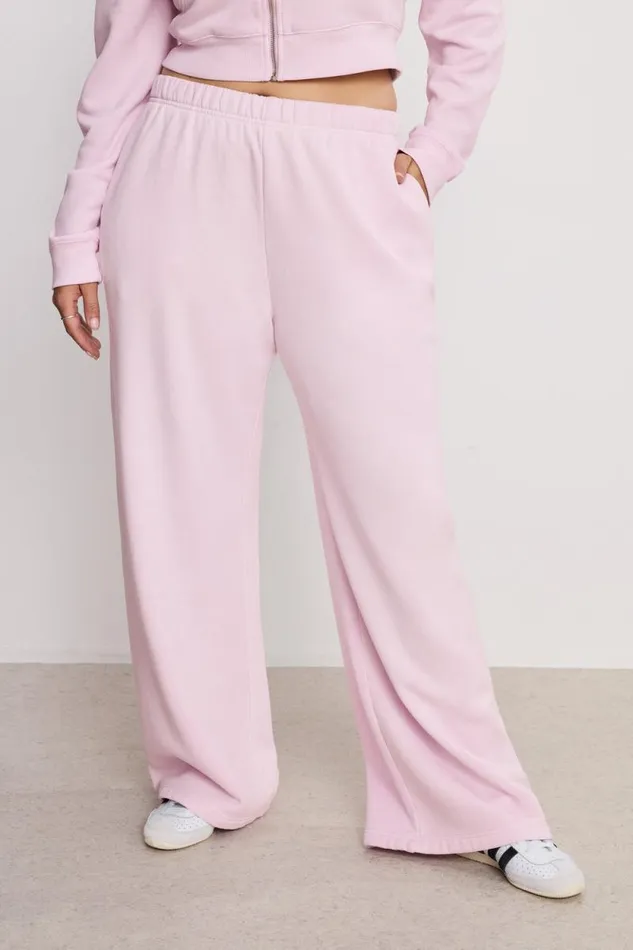 Women GOOD AMERICAN Pants BRUSHED FLEECE WIDE LEGSWEATPANTS Washed Cotton Candy Pink001 Women GOOD AMERICAN Pants BRUSHED FLEECE WIDE LEGSWEATPANTS Washed Cotton Candy Pink001
