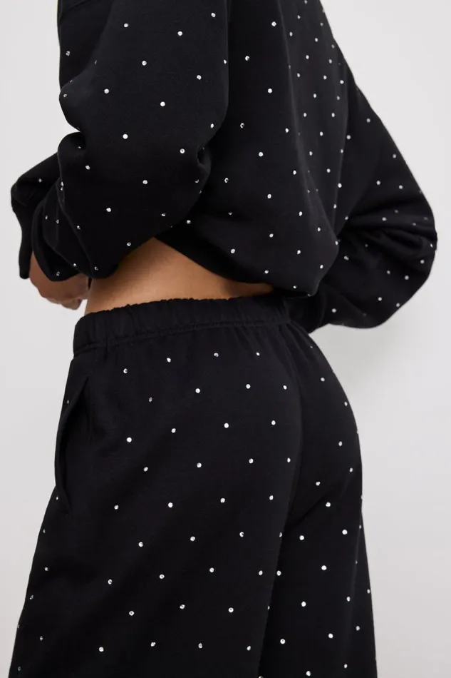 Women GOOD AMERICAN Pants CRYSTAL WIDE LEGSWEATPANTS Black001