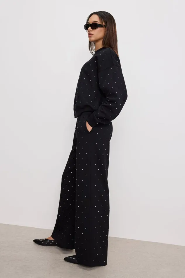 Women GOOD AMERICAN Pants CRYSTAL WIDE LEGSWEATPANTS Black001