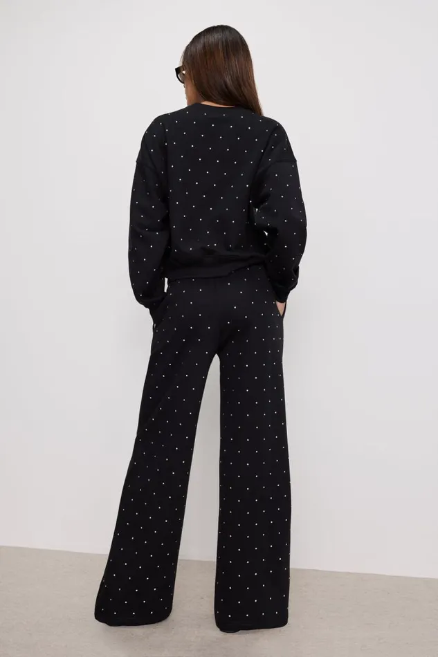 Women GOOD AMERICAN Pants CRYSTAL WIDE LEGSWEATPANTS Black001