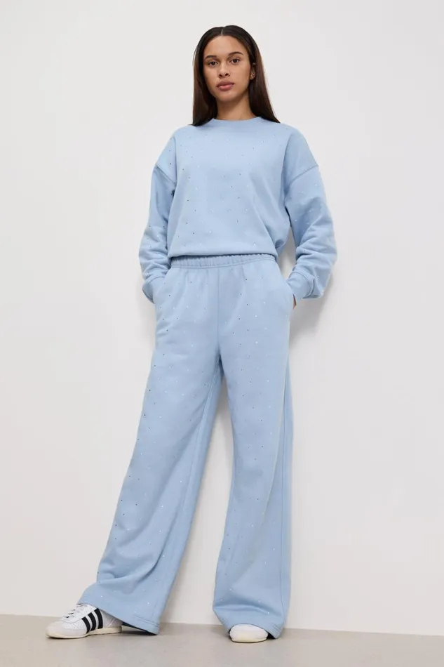 Women GOOD AMERICAN Pants CRYSTAL WIDE LEGSWEATPANTS Winter Sky001