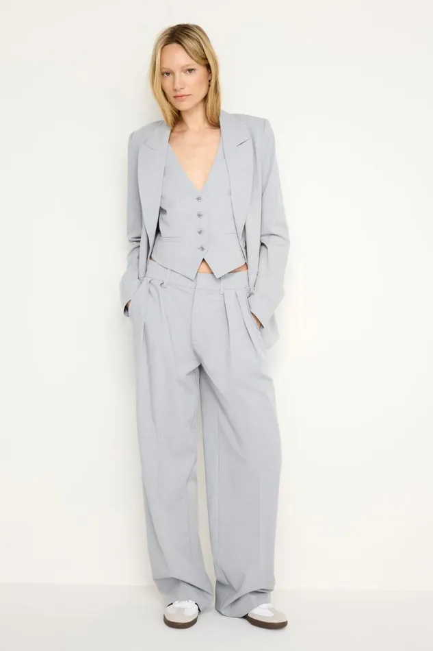 Women GOOD AMERICAN Pants ESSENTIAL SUITING PLEATEDTROUSERS Heather Grey001