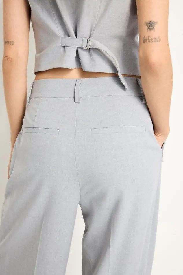 Women GOOD AMERICAN Pants ESSENTIAL SUITING PLEATEDTROUSERS Heather Grey001