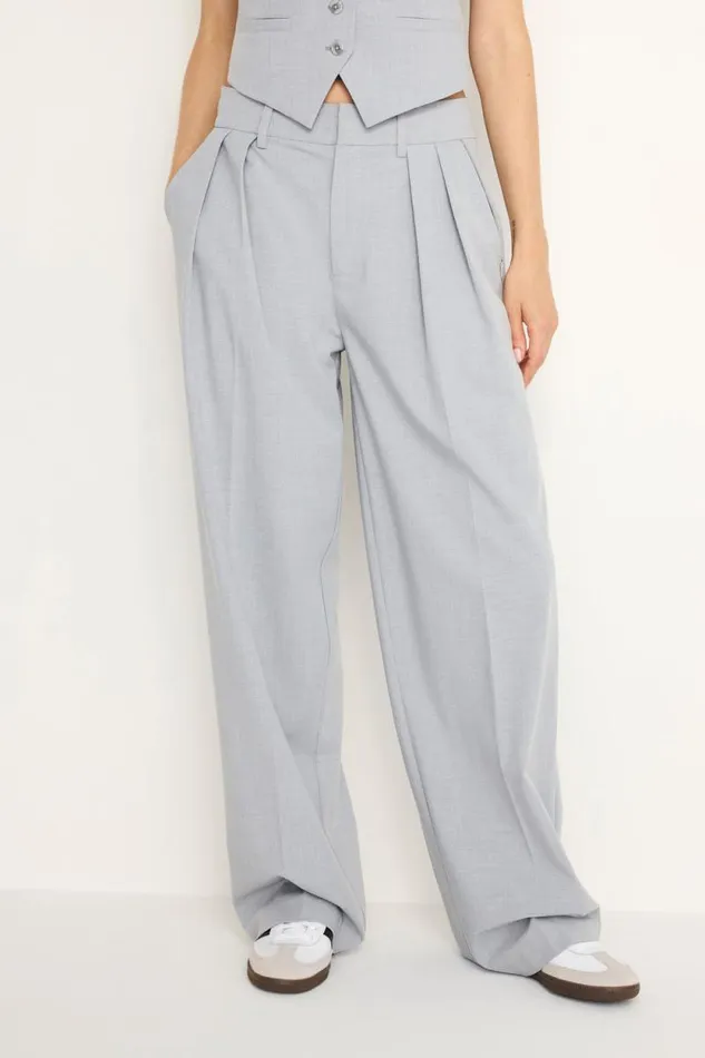 Women GOOD AMERICAN Pants ESSENTIAL SUITING PLEATEDTROUSERS Heather Grey001
