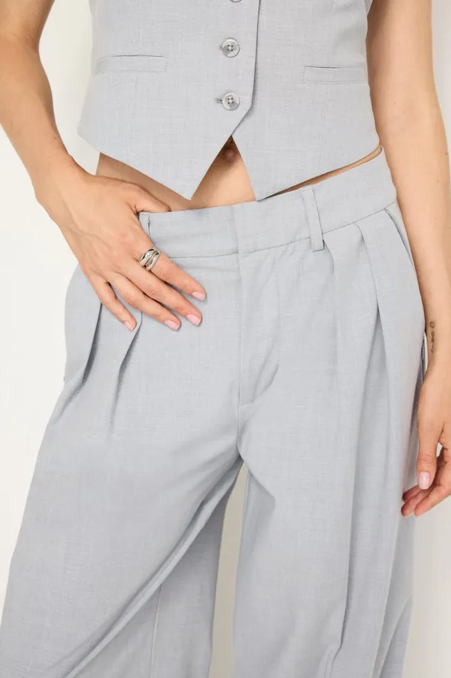 Women GOOD AMERICAN Pants ESSENTIAL SUITING PLEATEDTROUSERS Heather Grey001