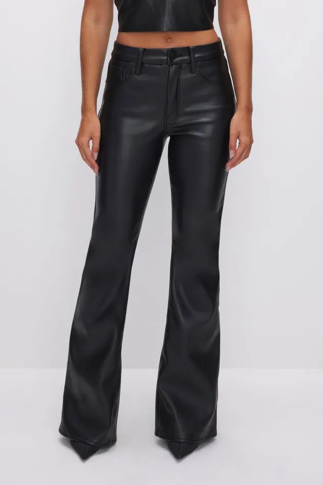 Women GOOD AMERICAN Pants GOOD LEGS FLARE FAUX LEATHERPANTS Black001
