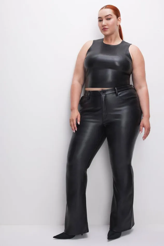 Women GOOD AMERICAN Pants GOOD LEGS FLARE FAUX LEATHERPANTS Black001