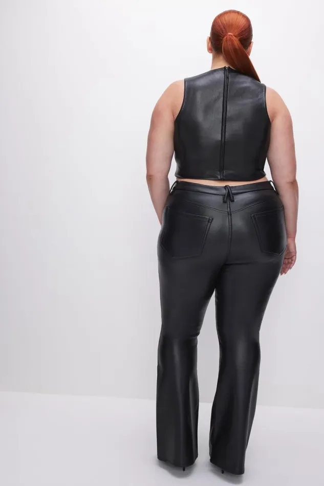 Women GOOD AMERICAN Pants GOOD LEGS FLARE FAUX LEATHERPANTS Black001