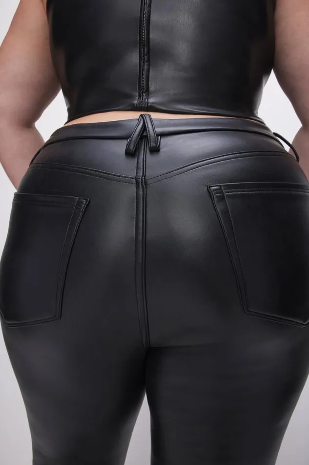 Women GOOD AMERICAN Pants GOOD LEGS FLARE FAUX LEATHERPANTS Black001