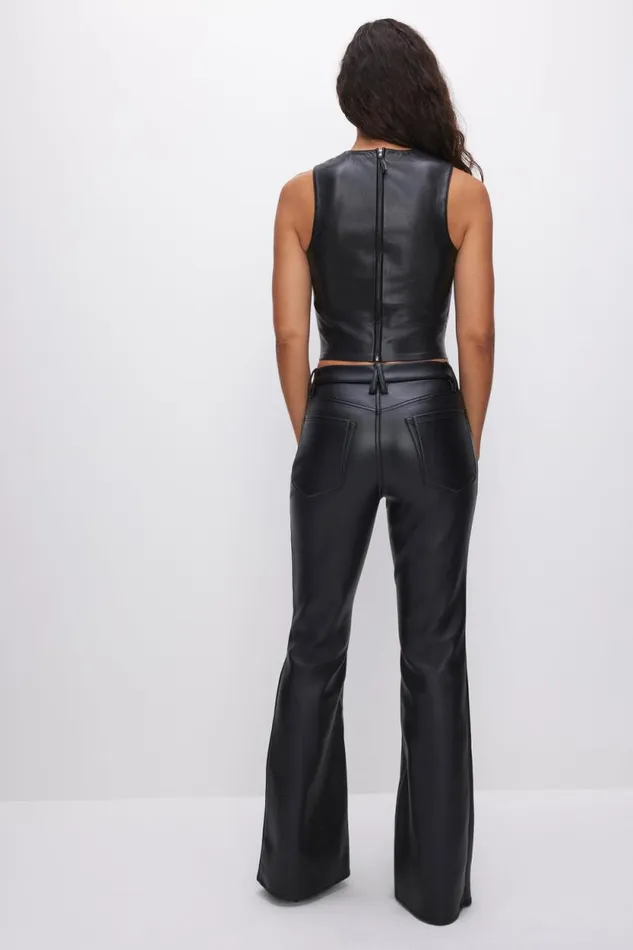 Women GOOD AMERICAN Pants GOOD LEGS FLARE FAUX LEATHERPANTS Black001