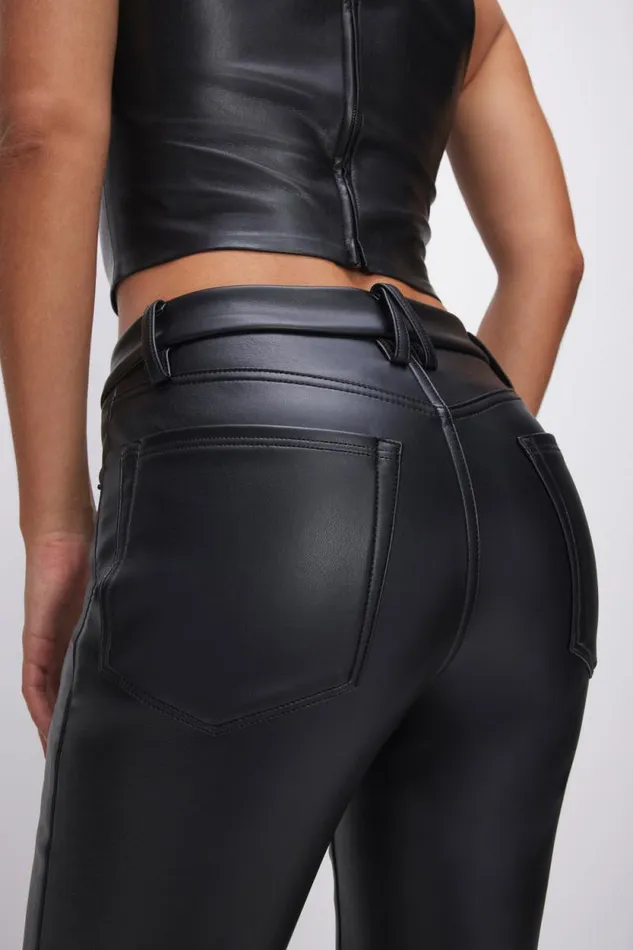Women GOOD AMERICAN Pants GOOD LEGS FLARE FAUX LEATHERPANTS Black001