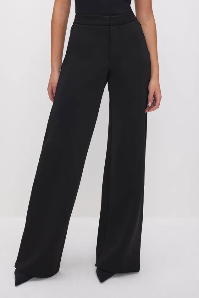 Women GOOD AMERICAN Pants SCUBA WIDE LEGTROUSERS Black001