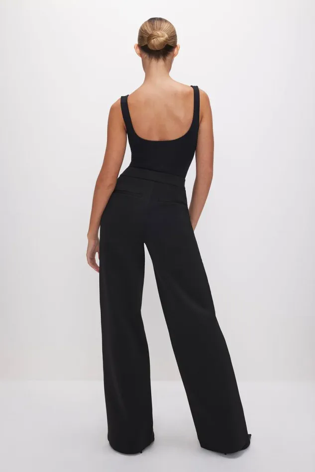 Women GOOD AMERICAN Pants SCUBA WIDE LEGTROUSERS Black001