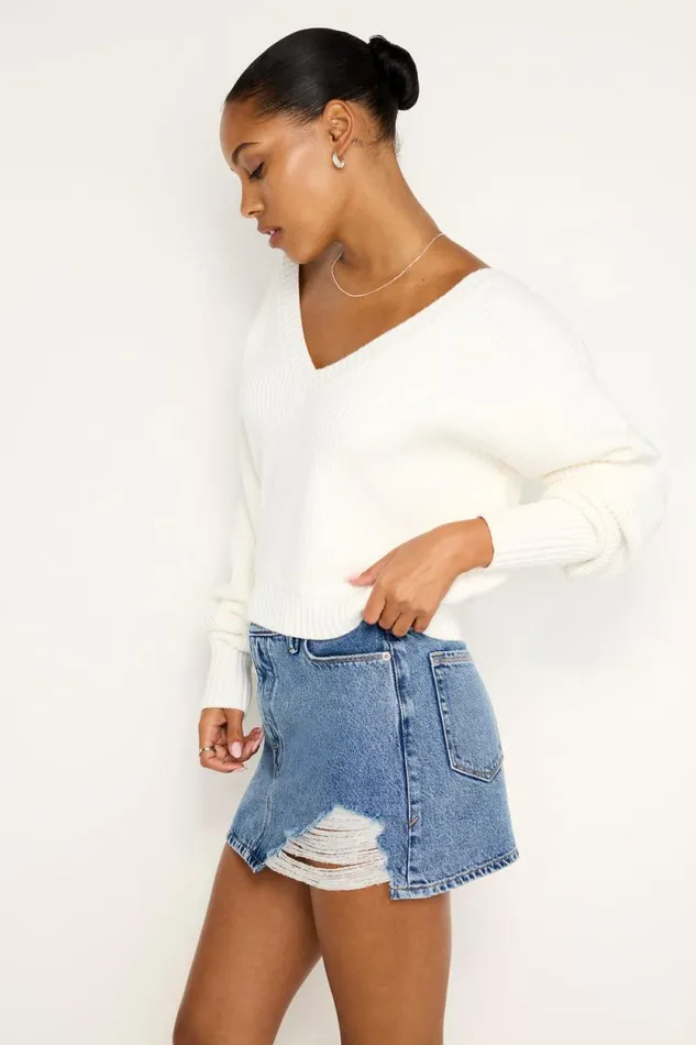 Women GOOD AMERICAN Sweaters COZY DEEP VSWEATER Ivory001