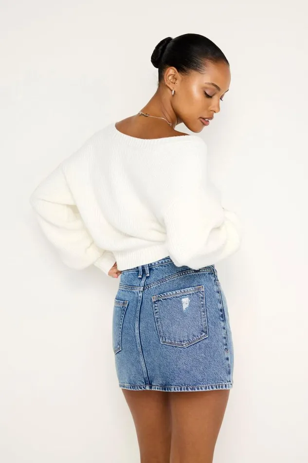 Women GOOD AMERICAN Sweaters COZY DEEP VSWEATER Ivory001