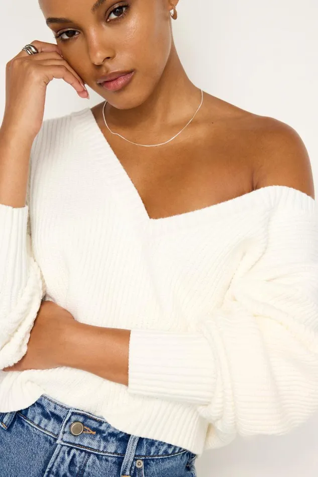 Women GOOD AMERICAN Sweaters COZY DEEP VSWEATER Ivory001