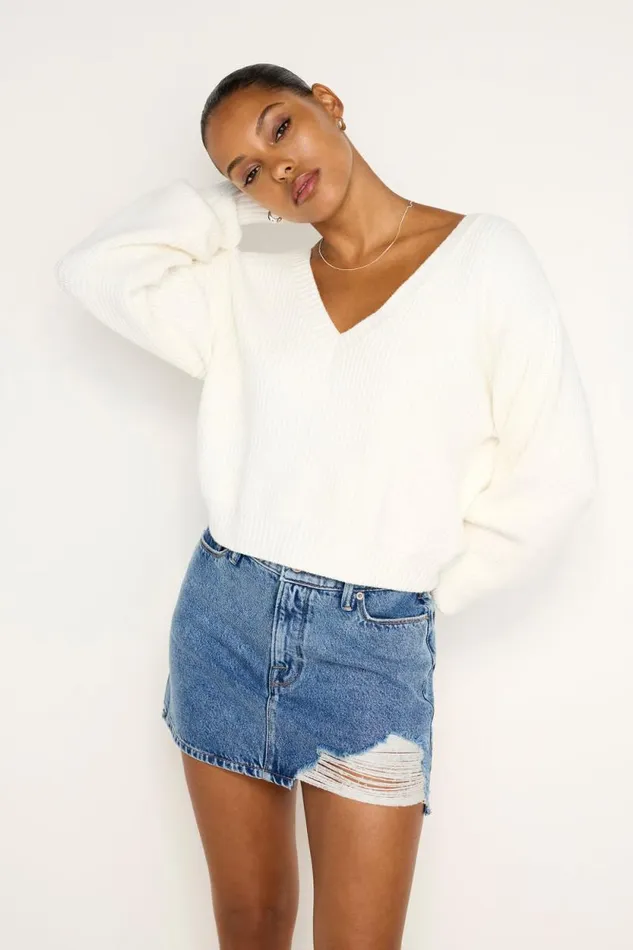 Women GOOD AMERICAN Sweaters COZY DEEP VSWEATER Ivory001
