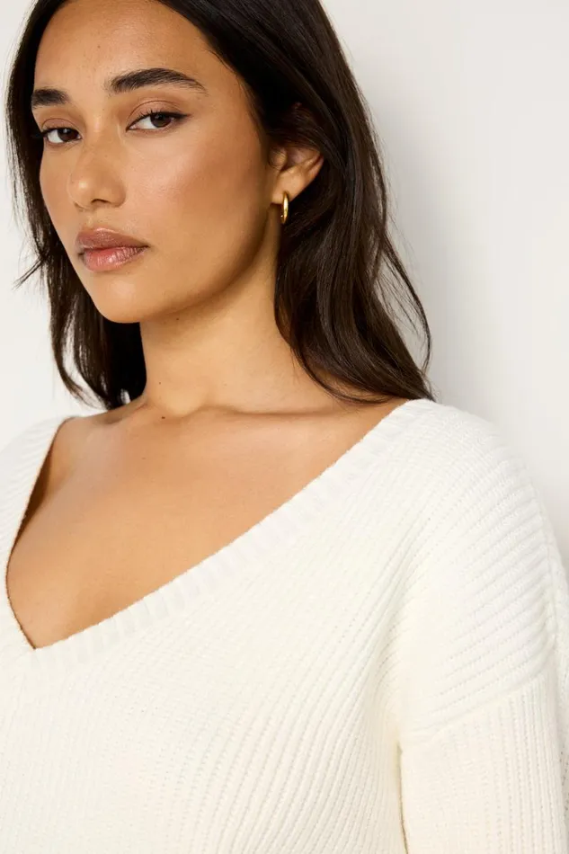 Women GOOD AMERICAN Sweaters COZY DEEP VSWEATER Ivory001
