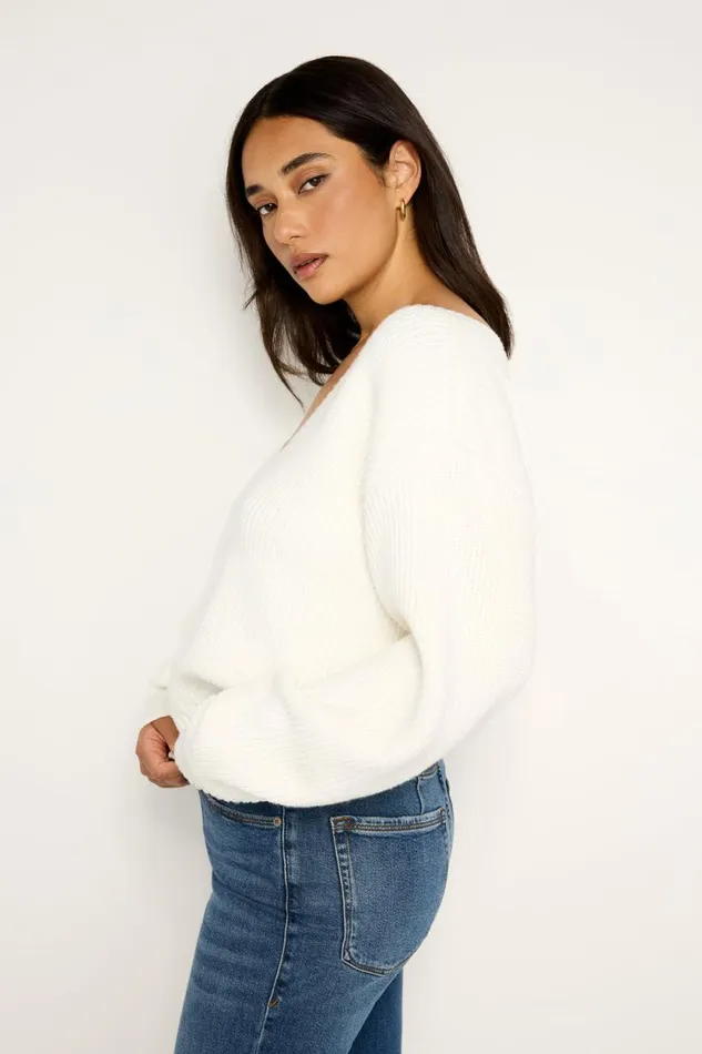 Women GOOD AMERICAN Sweaters COZY DEEP VSWEATER Ivory001