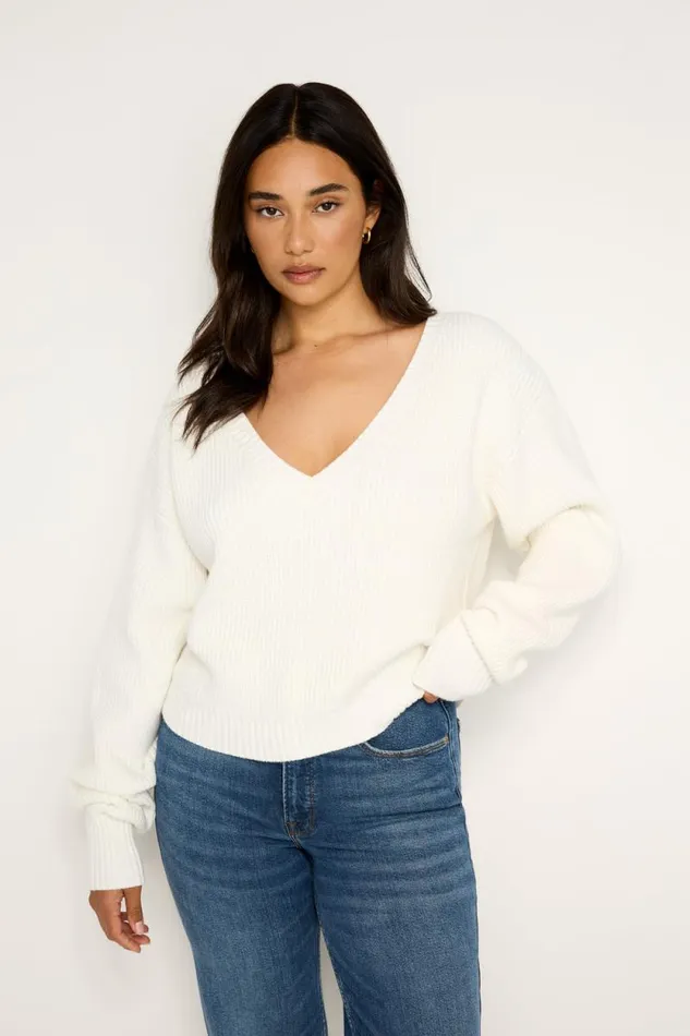 Women GOOD AMERICAN Sweaters COZY DEEP VSWEATER Ivory001