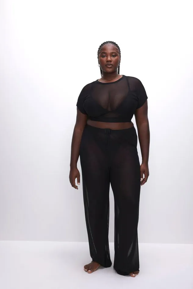 Women GOOD AMERICAN Swim MESH WIDEPANTS Black001